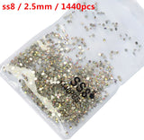 SS3-ss8 1440pcs Clear Crystal AB gold 3D Non HotFix FlatBack Nail Art Rhinestones Decorations Shoes And Dancing Decoration