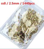 SS3-ss8 1440pcs Clear Crystal AB gold 3D Non HotFix FlatBack Nail Art Rhinestones Decorations Shoes And Dancing Decoration