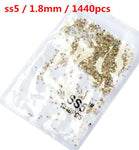 SS3-ss8 1440pcs Clear Crystal AB gold 3D Non HotFix FlatBack Nail Art Rhinestones Decorations Shoes And Dancing Decoration