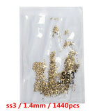 SS3-ss8 1440pcs Clear Crystal AB gold 3D Non HotFix FlatBack Nail Art Rhinestones Decorations Shoes And Dancing Decoration